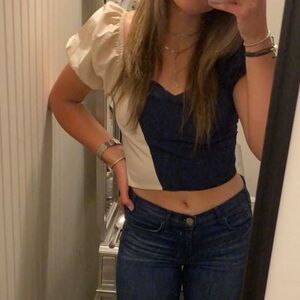 SHEIN crop top with puff sleeves and lace up back detail size m